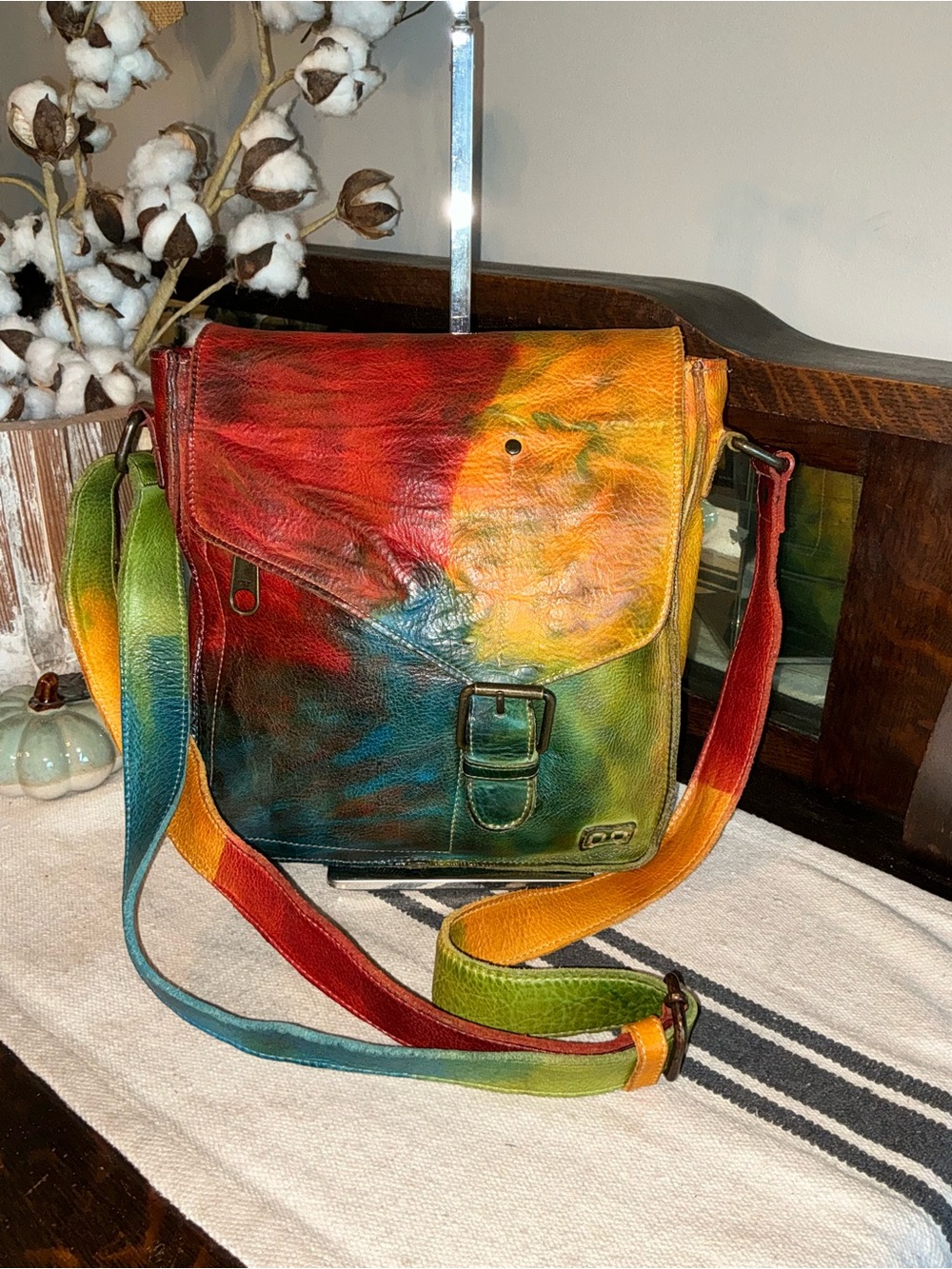 NWOT Bed Stu Venice Beach Crossbody Bag Monarch Yellow Red Blue Tie Dyed $345